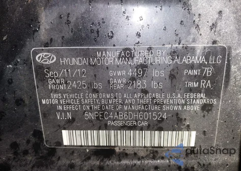 2013 Hyundai Sonata Se/Limited from USA, damaged, VIN 5NPEC4AB6DH601524